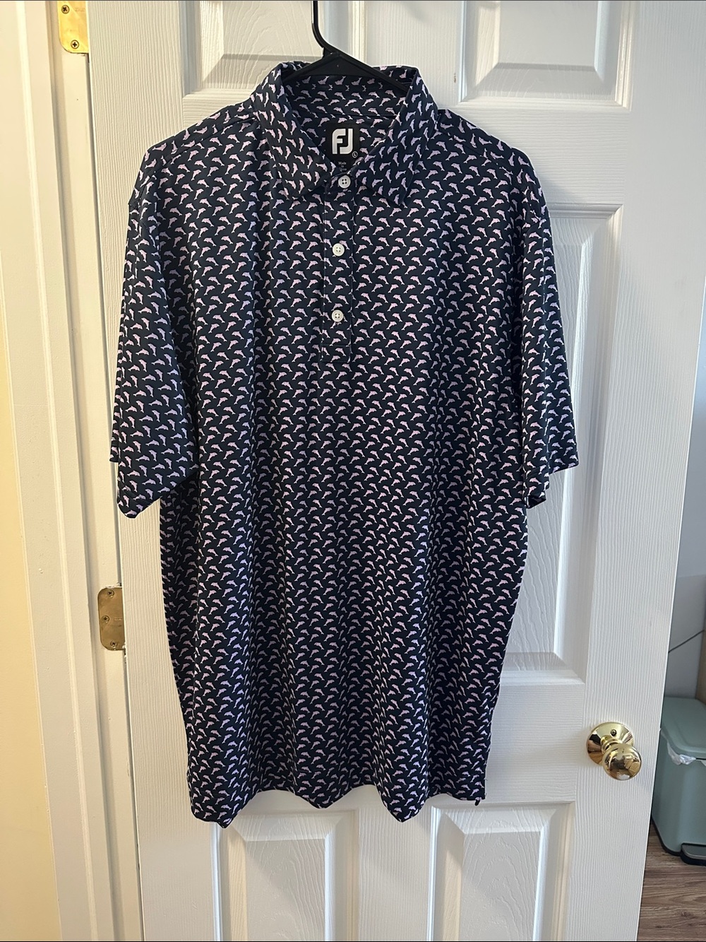 FootJoy Navy Polo with Pink Dolphin Print NWOT